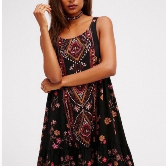 Free People Annka Border Slip Dress Asymmetrical Purple and Pink High-Lo Size M - Picture 3 of 15